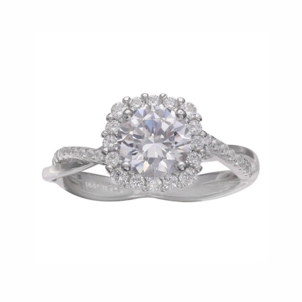 Sterling Silver CZ Halo Engagement Ring